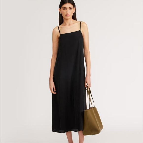 Everlane Dresses & Skirts - Everlane The Satin Square Neck Slip Dress 6 Black NWT Naia Acetate Midi 90s New